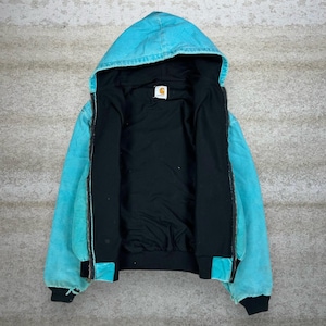 Vintage 90s Carhartt Jacket Mens L Light Blue Cotton Canvas Mesh Lined Hooded image 2