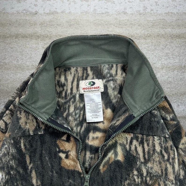 Vintage 90s Mossy Oak Jacket Womens XL Hunting Camo Fleece Full Zip Woodland image 4