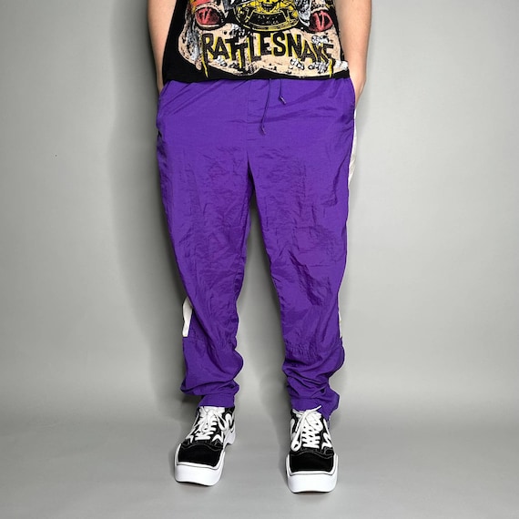 Vintage Nike Track Pants Grape Purple Nylon Joggers Yellow Vintage Nike Track Pants Grape Purple Nylon Joggers Yellow