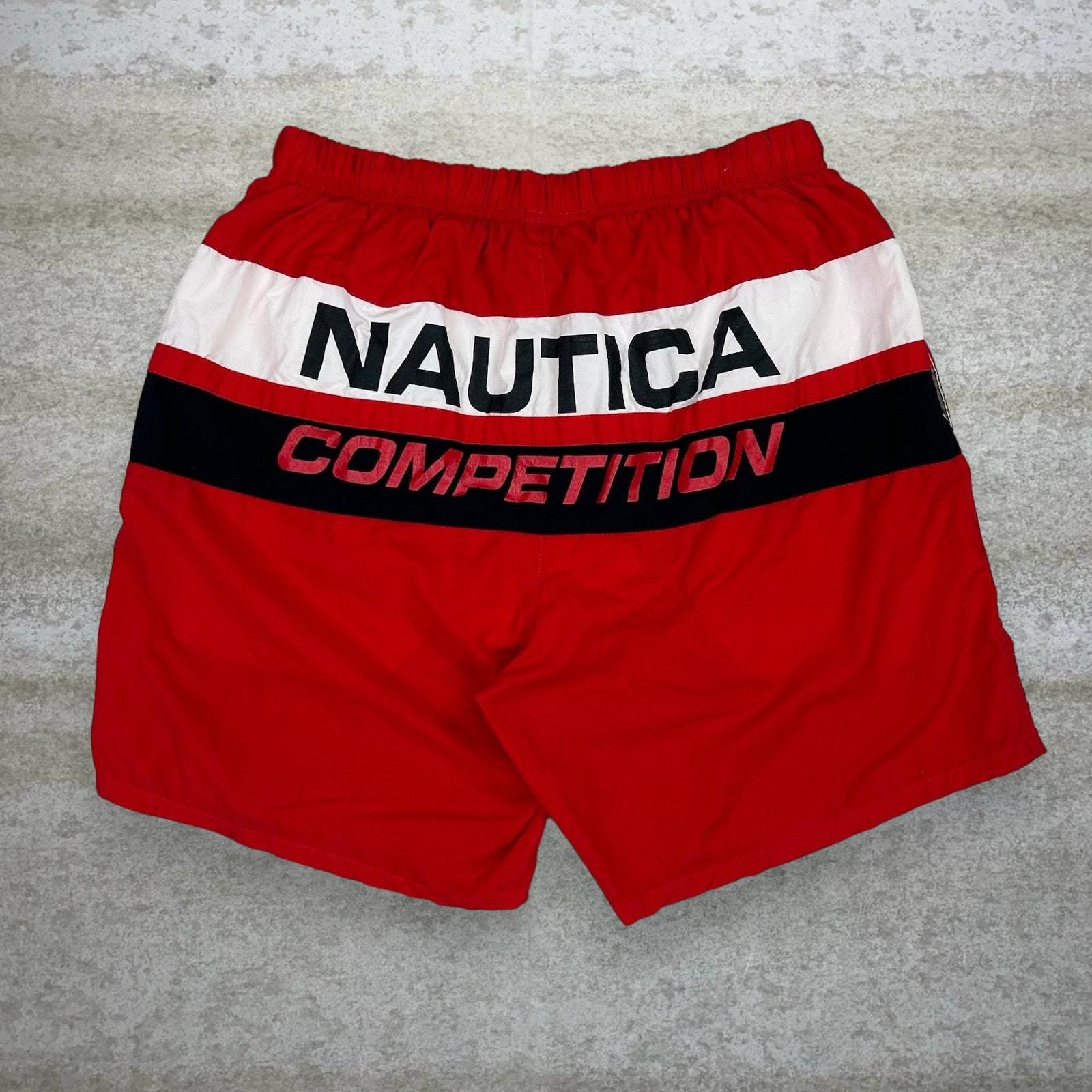 カラーリング◎ 90's nautica swim shorts vintage 90s Nautica Red Yellow & Red Striped Short Swim Trunks Mens