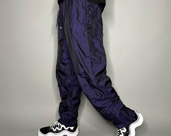 Vintage 90s Track Pants Mens M Baggy Fit Grape Purple Nylon Sweatpants
