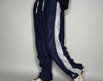 ヴィンテージ Y2K ナイキ トラックパンツ メンズ L バギー ネイビーブルー グレー スウッシュ スウェットパンツ