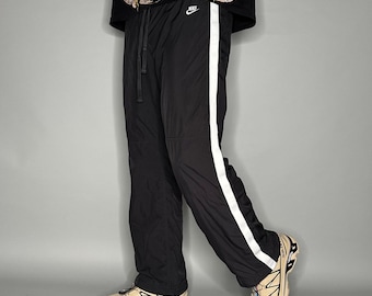 Vintage Nike Pants: Black Basketball White Stripe Baggy Track Y2K