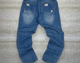 Vintage Y2K Skater Jeans 40x30 Slim Fit Medium Wash Denim Rap Style Art