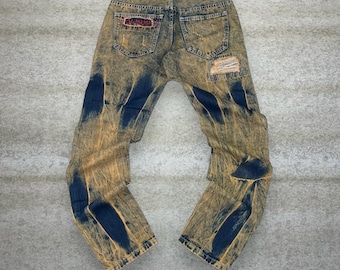 Vintage Y2K Skater Jeans 30x30 Skinny Yellow Wash Denim Rap Style Art
