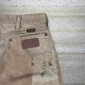 Vintage 90s Wrangler Jeans 36x28 Regular Straight Leg Fit Tan Wash Made in USA image 3