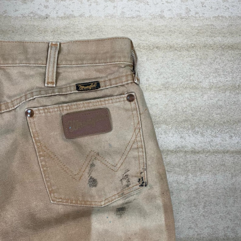 Vintage 90s Wrangler Jeans 36x28 Regular Straight Leg Fit Tan Wash Made in USA image 3