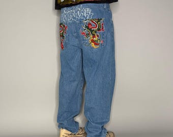 Vintage Y2K Skater Jeans 34x30 Baggy Weites Bein Fit Light Wash Neunte Hall