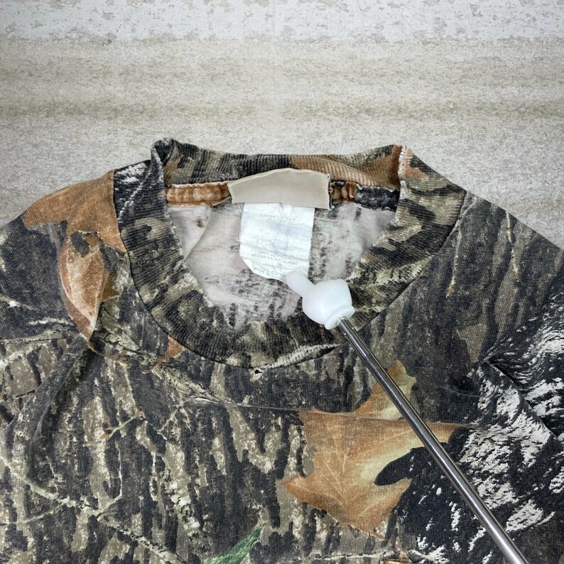 Koszula męska w stylu vintage z lat 90. Mossy Oak, myśliwska, moro, bawełniana, z krótkim rękawem, Woodland, rozmiar XL zdjęcie 5