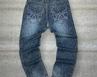 Vaqueros patinadores vintage Southpole Y2K, 38 x 32, holgados, de pierna ancha, lavado oscuro, denim Rap