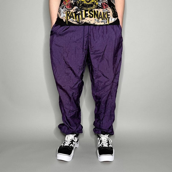 パンツ 90s vintage slacks mat purple Men's Dark Purple Gabardine Wide Leg Stretch Dress Pants
