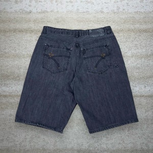 Vintage Skater Wide Leg Jean Shorts 40x12 Rocawear Jet Black Wash Baggy Denim Rap Style Art Y2K