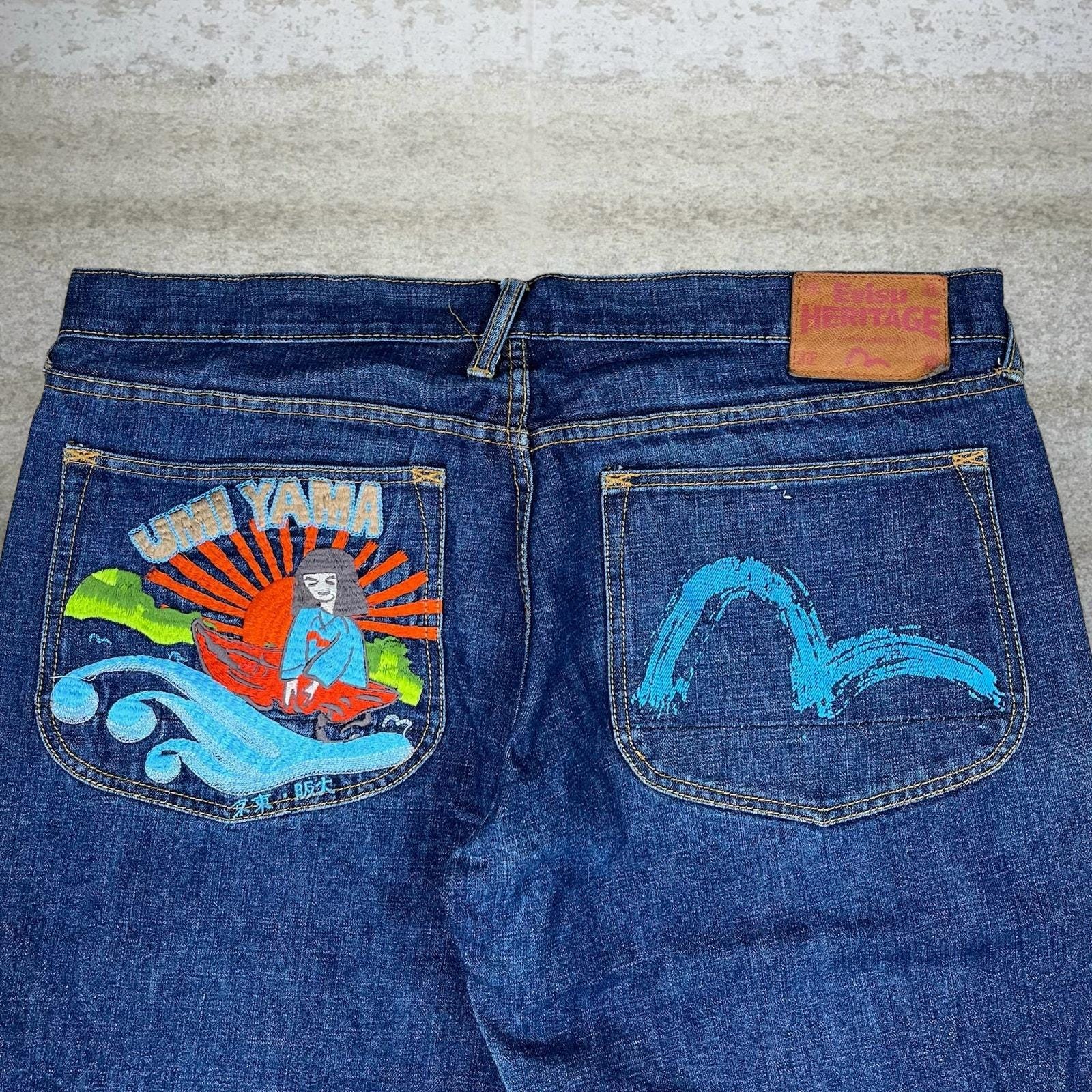 Vintage Skater Wide Leg Jeans 40x32 Evisu Dark Wash Baggy Vintage Skater Wide Leg Jeans 40x32 Evisu Dark Wash Baggy