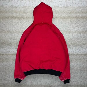 Vintage 90s Carhartt Jacket Mens XL Cherry Red Cotton Canvas Insulated Hooded image 3
