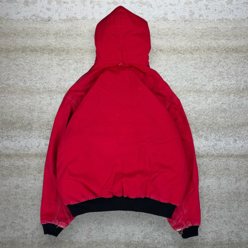 Vintage 90s Carhartt Jacket Mens XL Cherry Red Cotton Canvas Insulated Hooded image 3