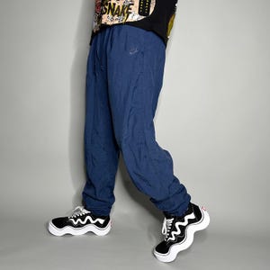 Vintage Nike Track Pants Mens L Navy Blue Nylon Joggers Subtle Embroidered Logo 90s