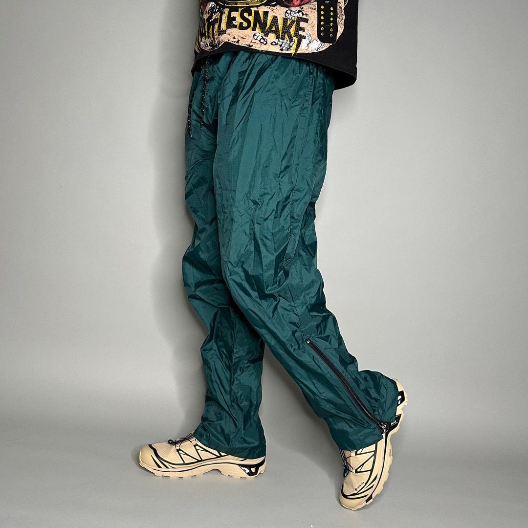 Vintage 90s Track Pants Mens L Baggy Fit Forest Green Nylon Has