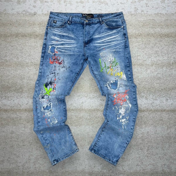 Vintage Skater Jeans 40x32 Switch Light Wash Slim Taper Fit Denim Rap Style Art Y2K
