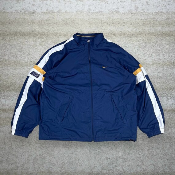 Vintage Nike Windbreaker Mens XL Track Jacket Navy Blue White Yellow Swoosh Spellout Full Zip Silver Tag Y2K Etsy Ireland
