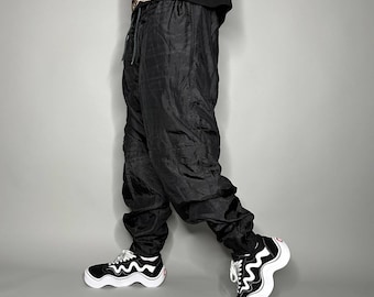 Vintage Track Pants Dark Grey Nylon Joggers Has Ankle Zippers Lined 90s Etsy