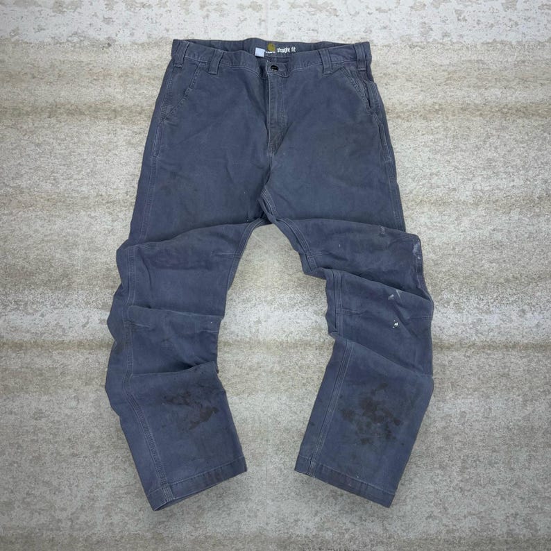 Vintage 90s Carhartt Carpenter Pants 38x32 Straight Fit Iron Grey Dungarees image 2