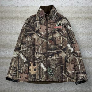 Chaqueta Mossy Oak vintage de los 90 para hombre, talla XL, estilo camuflaje de caza, con cremallera completa. imagen 1