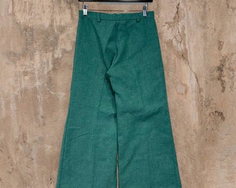 True Vintage Wool Pants Sea Green Wide Leg Bell Bottom Flared Made in USA 90s