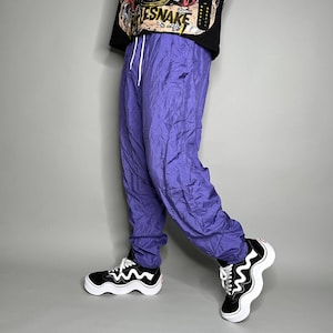 Vintage Track Pants Violet Purple Nylon Joggers Elastic Cuffs Ankle Zippers 90s