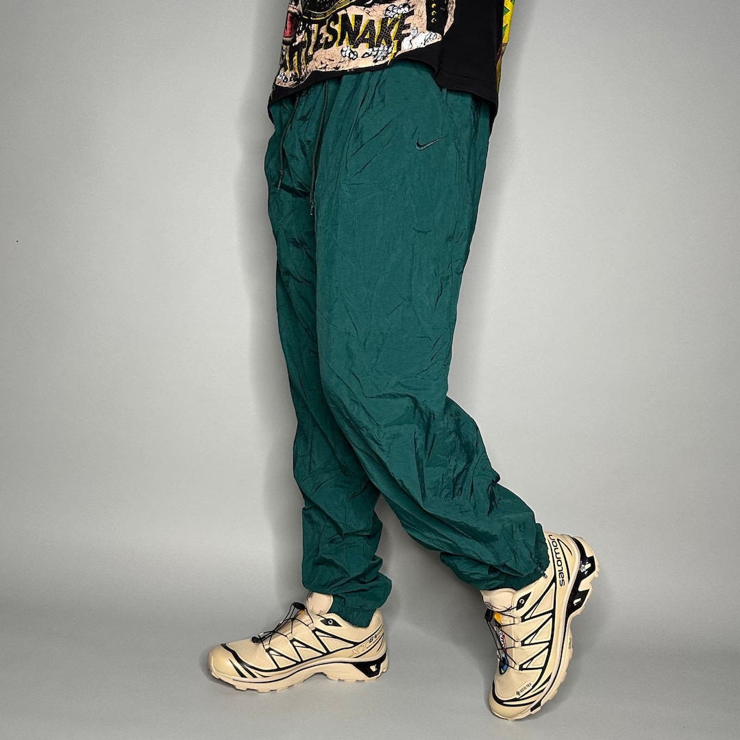Vintage Nike Track Pants Mens XL Forest Green Nylon Joggers
