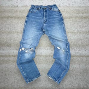 Vintage 90s Wrangler Jeans 30x34 Relaxed Fit Light Wash Work Wear Denim image 2