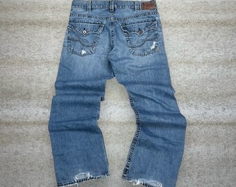 Vintage Skater Wide Leg Jeans 36x36 Silver Medium Wash Flared Bell Bottoms Y2K
