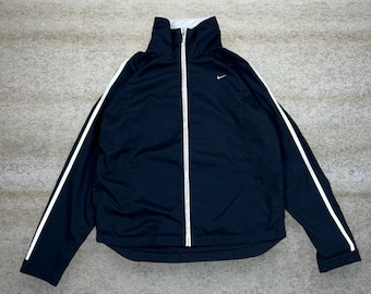 Vintage Y2K Nike Windbreaker Trainingsjacke Damen L schwarz weiß Licht Gewicht Zip
