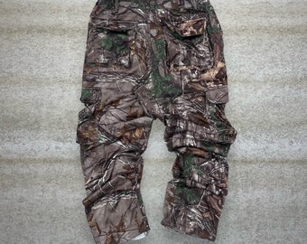 Vintage Real Tree Hunting Camo Tactical Pants 32x30 Baggy Fit Cargos Crazy Woodland Pattern Red Head 90s