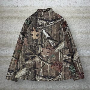 Chaqueta Mossy Oak vintage de los 90 para hombre, talla XL, estilo camuflaje de caza, con cremallera completa. imagen 3