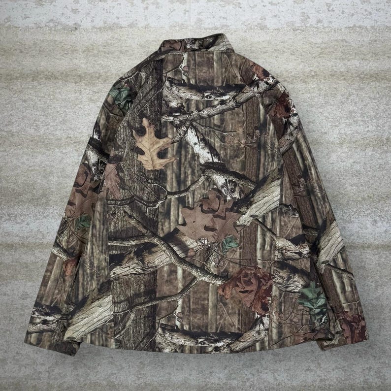 Chaqueta Mossy Oak vintage de los 90 para hombre, talla XL, estilo camuflaje de caza, con cremallera completa. imagen 3