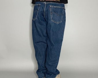 Vintage 90s Levis 550 Jeans 38x32 Relaxed Fit Tapered Leg Dark Wash Denim