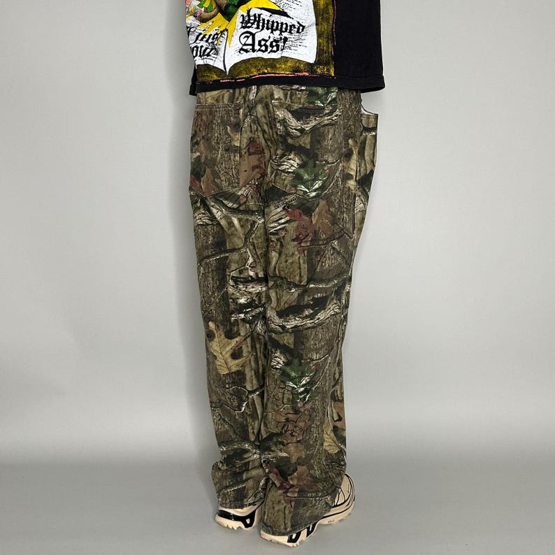 Vintage jaren 90 bemoste eiken camouflagebroek 38 x 32 baggy wijde pijpen jachtbos afbeelding 3