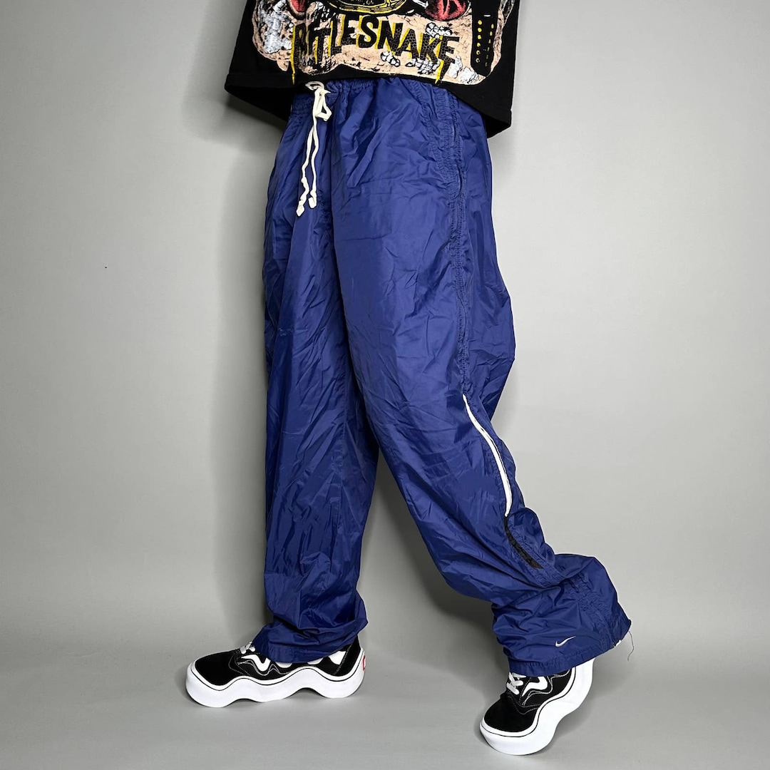 Vintage Nike Track Pants Navy Blue Nylon Sweatpants White