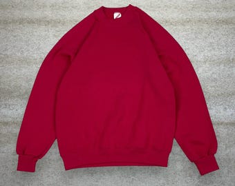Vintage 90s Jerzees Sweatshirt Mens L Wine Red Blank Cotton Crewneck Made in USA