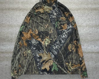 Vintage 90s Mossy Oak Cowl Neck Shirt Mens XL Hunting Camo Woodland Long Sleeve