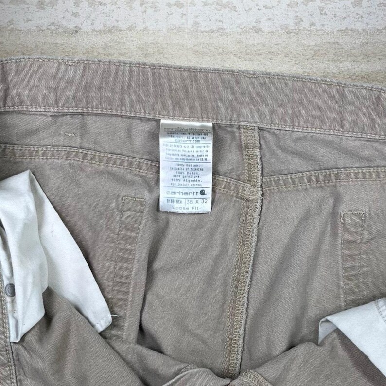 Vintage 90er Jahre Carhartt Carpenter Hose 38x32 Baggy Weites Bein Tan Canvas Latzhose Bild 4