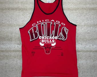 Vintage 90er Jahre Chicago Bulls Jersey M Red Cotton Tank Top Schwarz Jordan Era