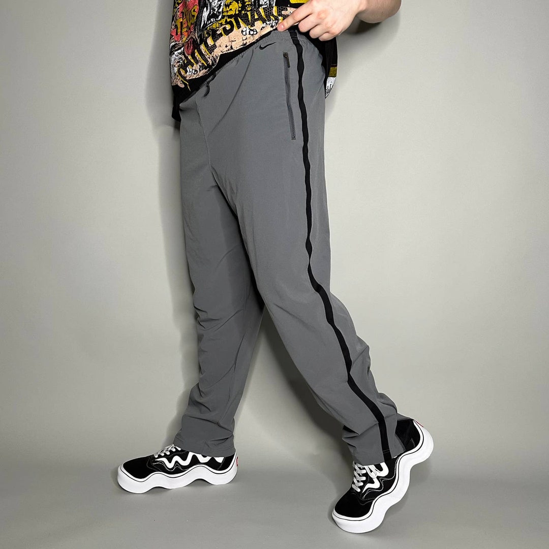 Vintage Nike Sweatpants Grey Black Swoosh Polyester Ankle Zippers Silver  Tag Y2K - Etsy UK