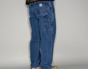 Vintage Y2K Carhartt Carpenter Jeans 34x32 Baggy Fit Dark Wash Feuerbeständig