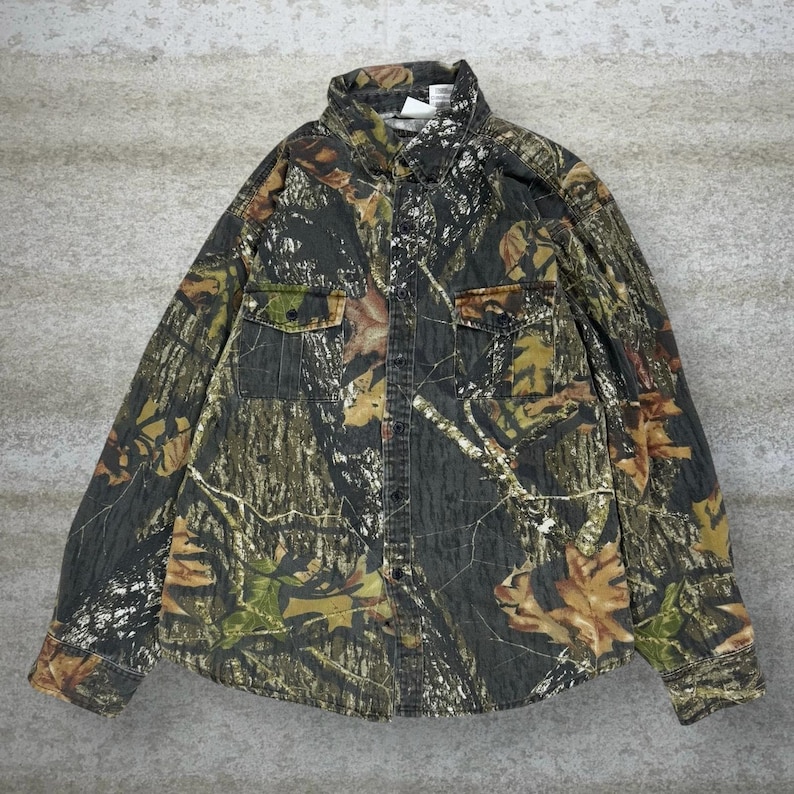 Vintage 90er Jahre Mossy Oak Shirt Herren XL Jagd Camo Baumwolle Langarm Bild 1