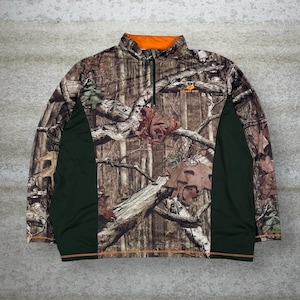 Vintage 90s Mossy Oak Jacket Mens 2XL Hunting Camo Quarter Zip Woodland image 1