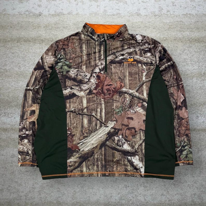 Vintage 90s Mossy Oak Jacket Mens 2XL Hunting Camo Quarter Zip Woodland image 1