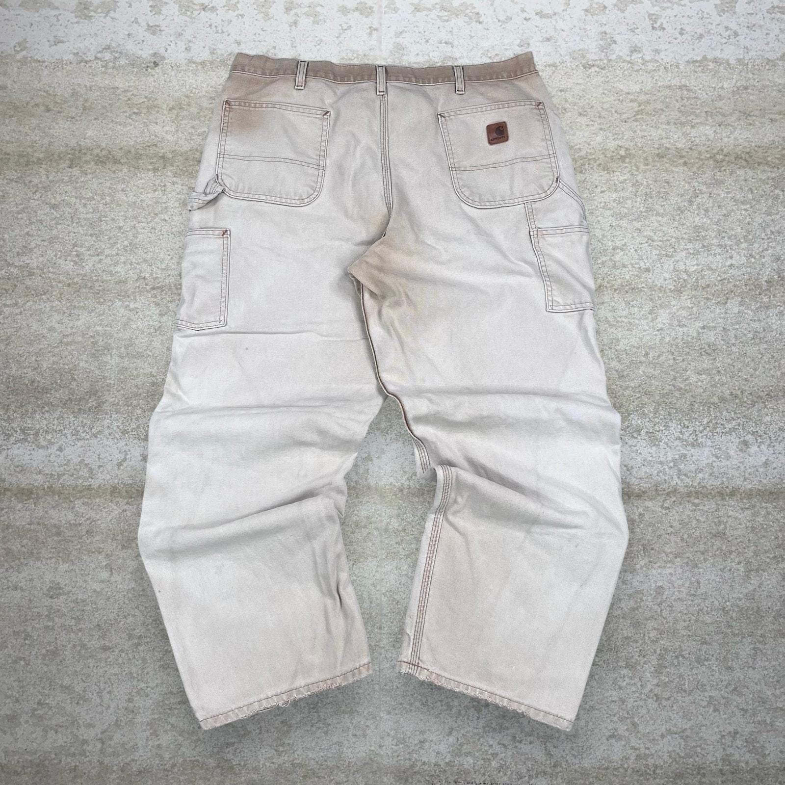 Vintage 90s Carhartt Carpenter Pants 38x30 Baggy Light Tan Canvas