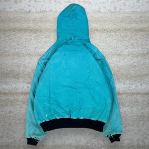Vintage 90s Carhartt Jacket Mens L Light Blue Cotton Canvas Mesh Lined Hooded image 3