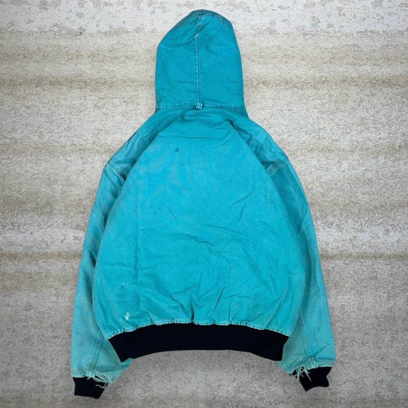 Vintage 90s Carhartt Jacket Mens L Light Blue Cotton Canvas Mesh Lined Hooded image 3